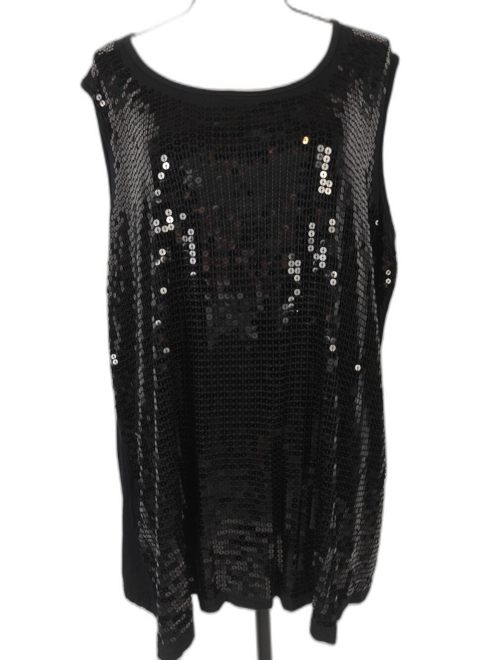 Womens Design History Sequin Tank Top Black Size 3X